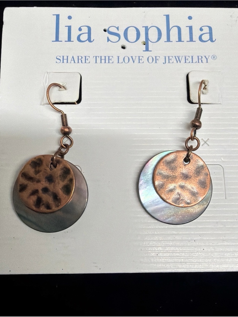 Lia Sophia Copper & Iridescent Disc Drop Earrings 1.5”